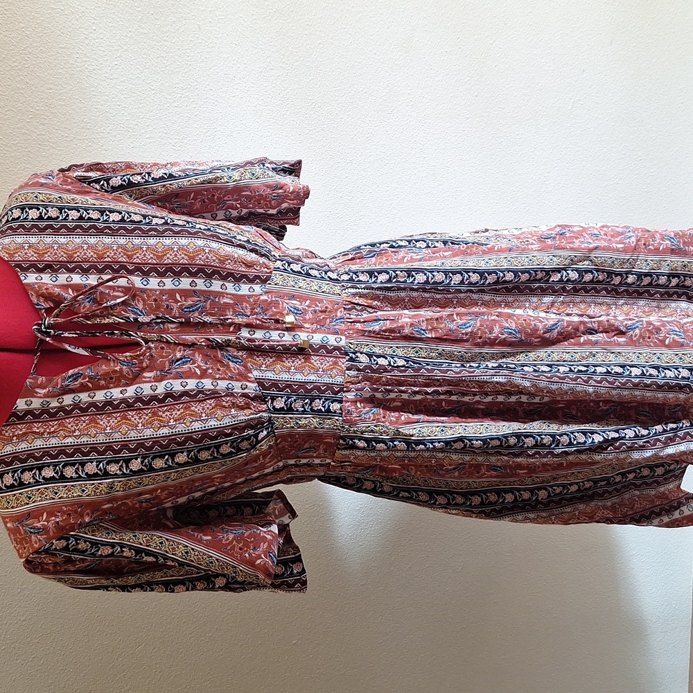 Blue Rain Brown Colorful Dress Garment Size M
